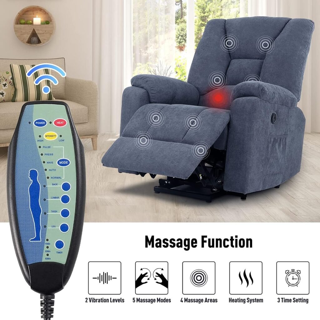 SENYUN Power Lift Recliner Chair for Elderly, Massage Lift Recliner with Heat  Vibration, Fabric Electric Lift Reclining Chairs for Home Living Room (Blue)