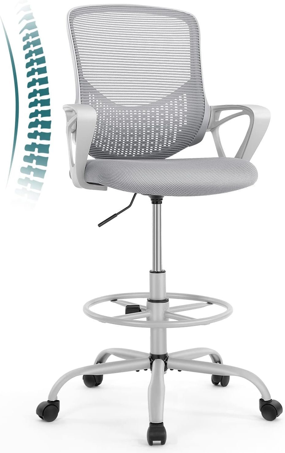 SMUG Adjustable Counter Height Office Chair, Black, Mesh