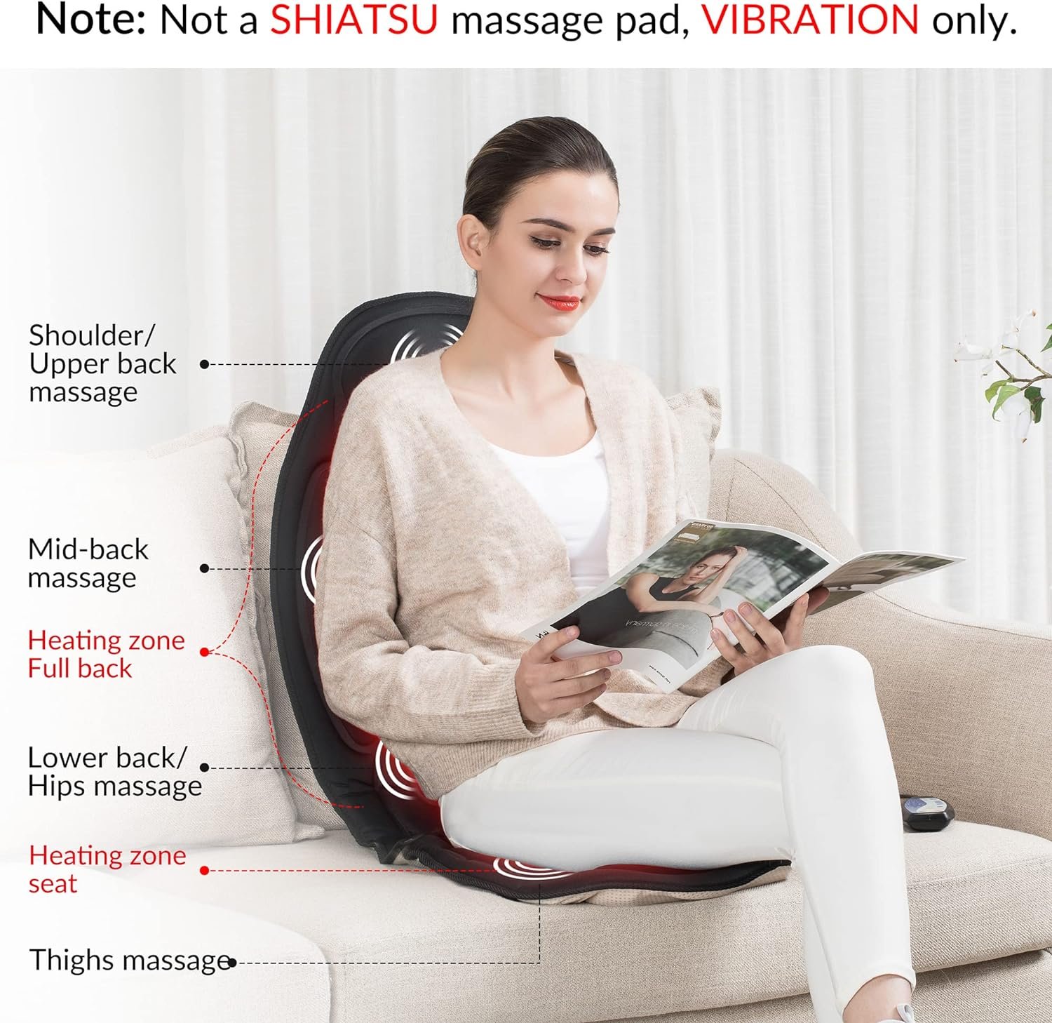 Snailax Chair Massager, Back Massager with Heat, 5 Vibration Massage Nodes, Massage Chair Pad, Seat Chusion, Gifts for Men