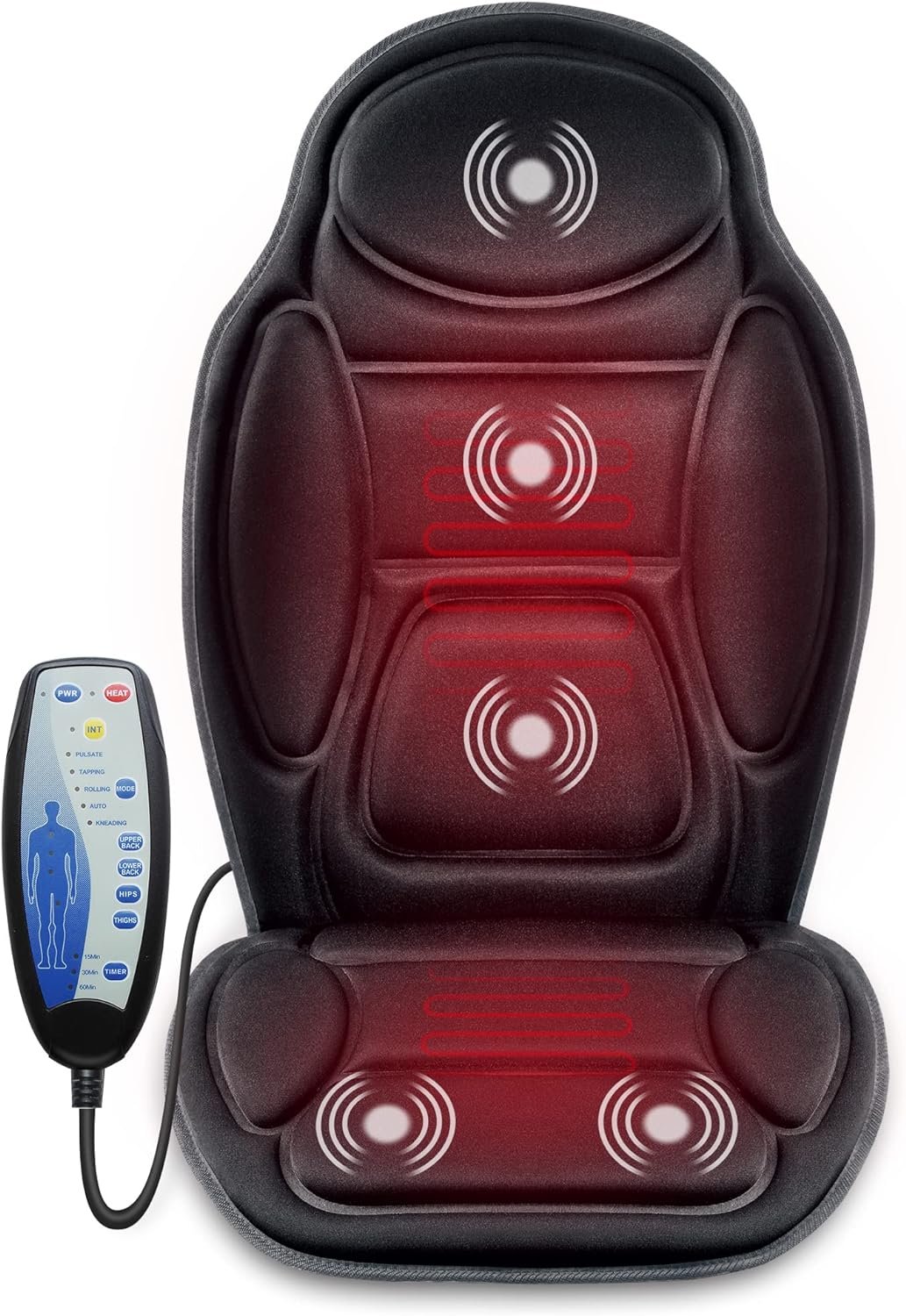 Snailax Chair Massager, Back Massager with Heat, 5 Vibration Massage Nodes, Massage Chair Pad, Seat Chusion, Gifts for Men