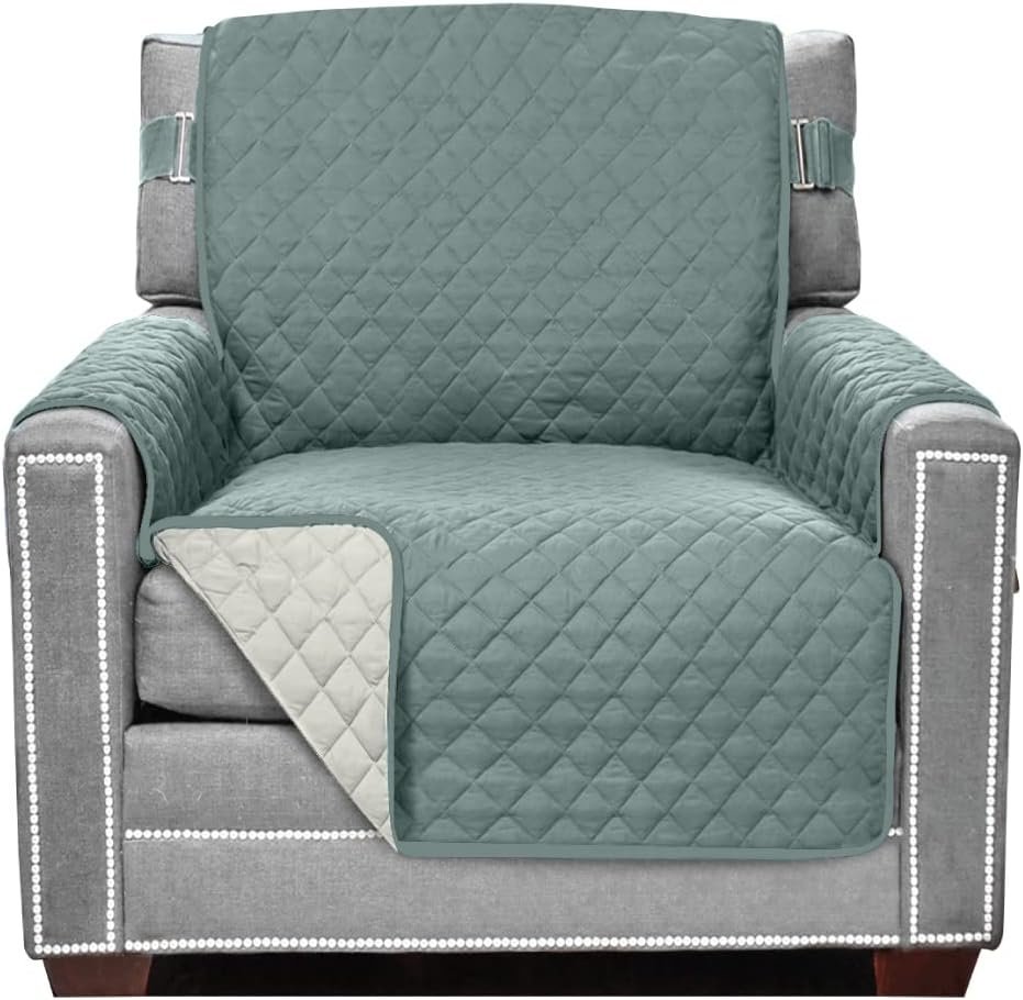 Sofa Shield Patented Chair Slipcover, Reversible Tear Resistant Soft Quilted Microfiber, 23” Seat Width, Durable Furniture Stain Protector with Straps, Washable Cover for Dogs, Kids, Seafoam Cream