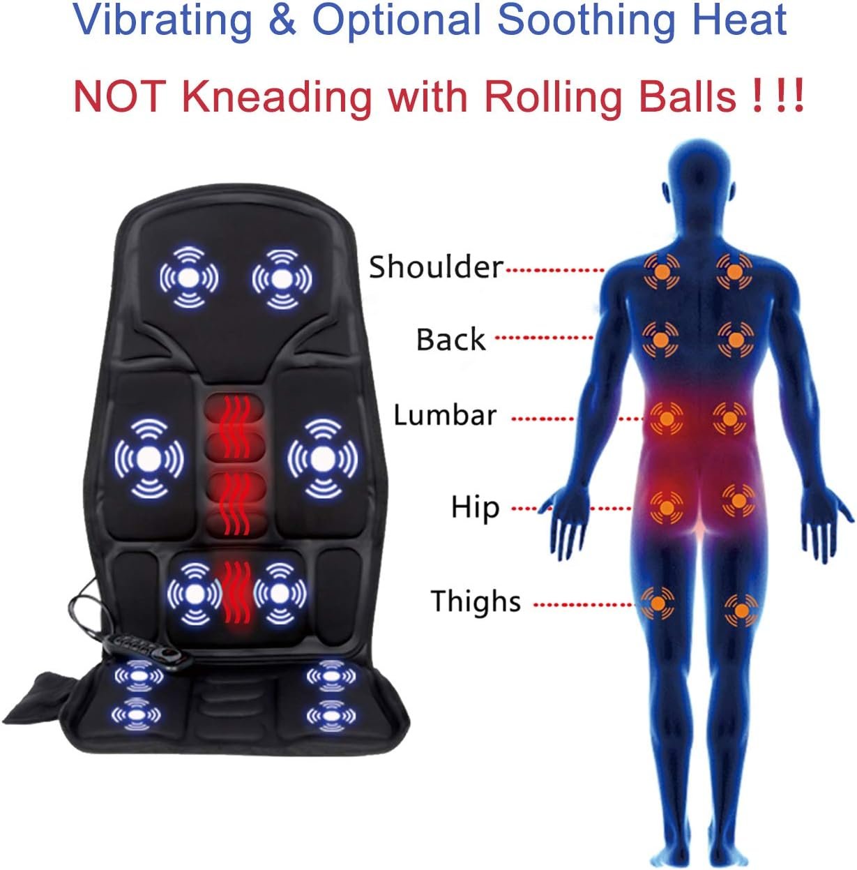 Sotion Seat Massager, Vibrating Back Massager for Chair Massage Cushion, 10 Vibrations to Relieve Stress and Fatigue for Back, Shoulder and Thighs