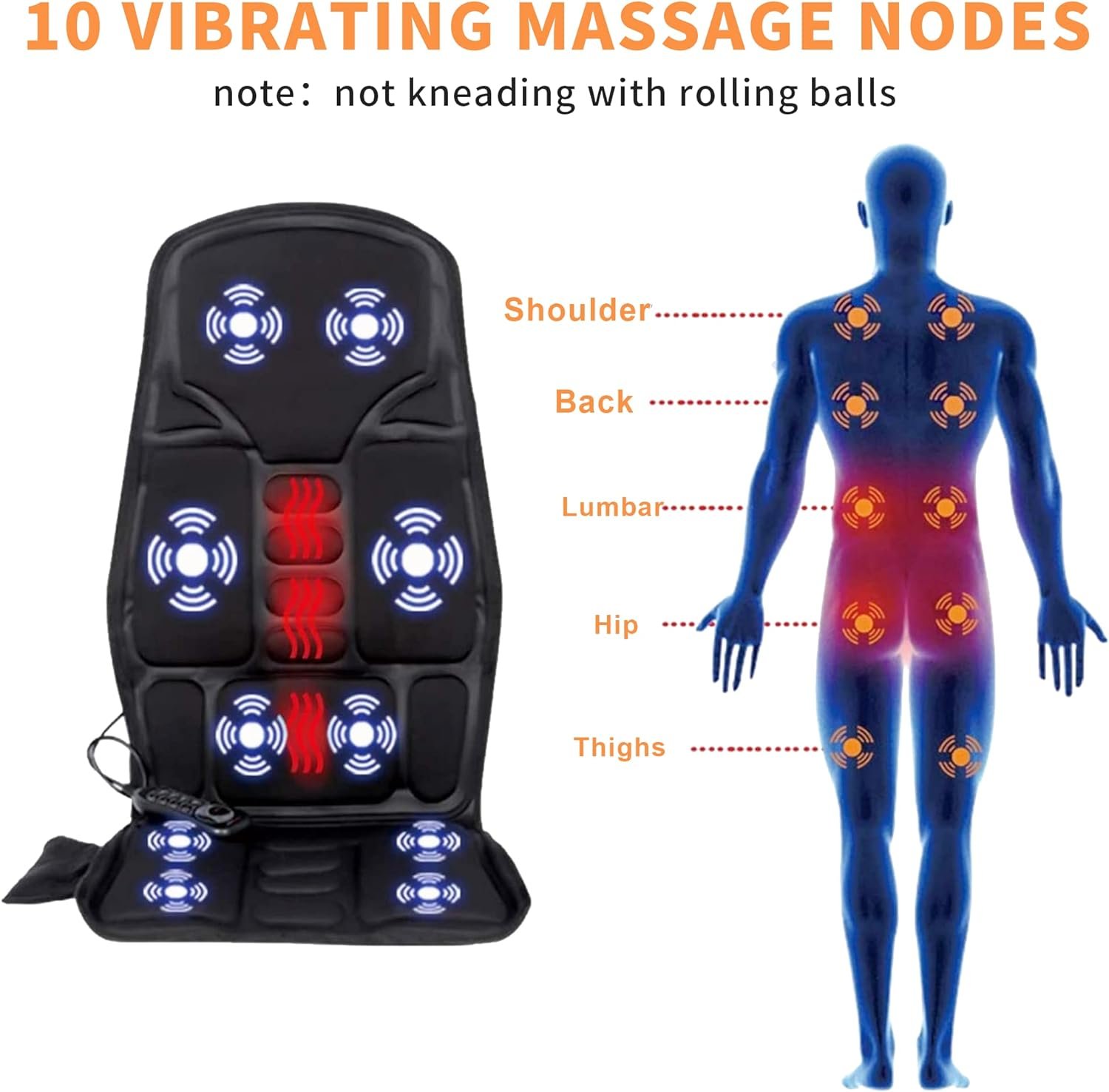 Sotion Seat Massager, Vibrating Back Massager for Chair Massage Cushion, 10 Vibrations to Relieve Stress and Fatigue for Back, Shoulder and Thighs