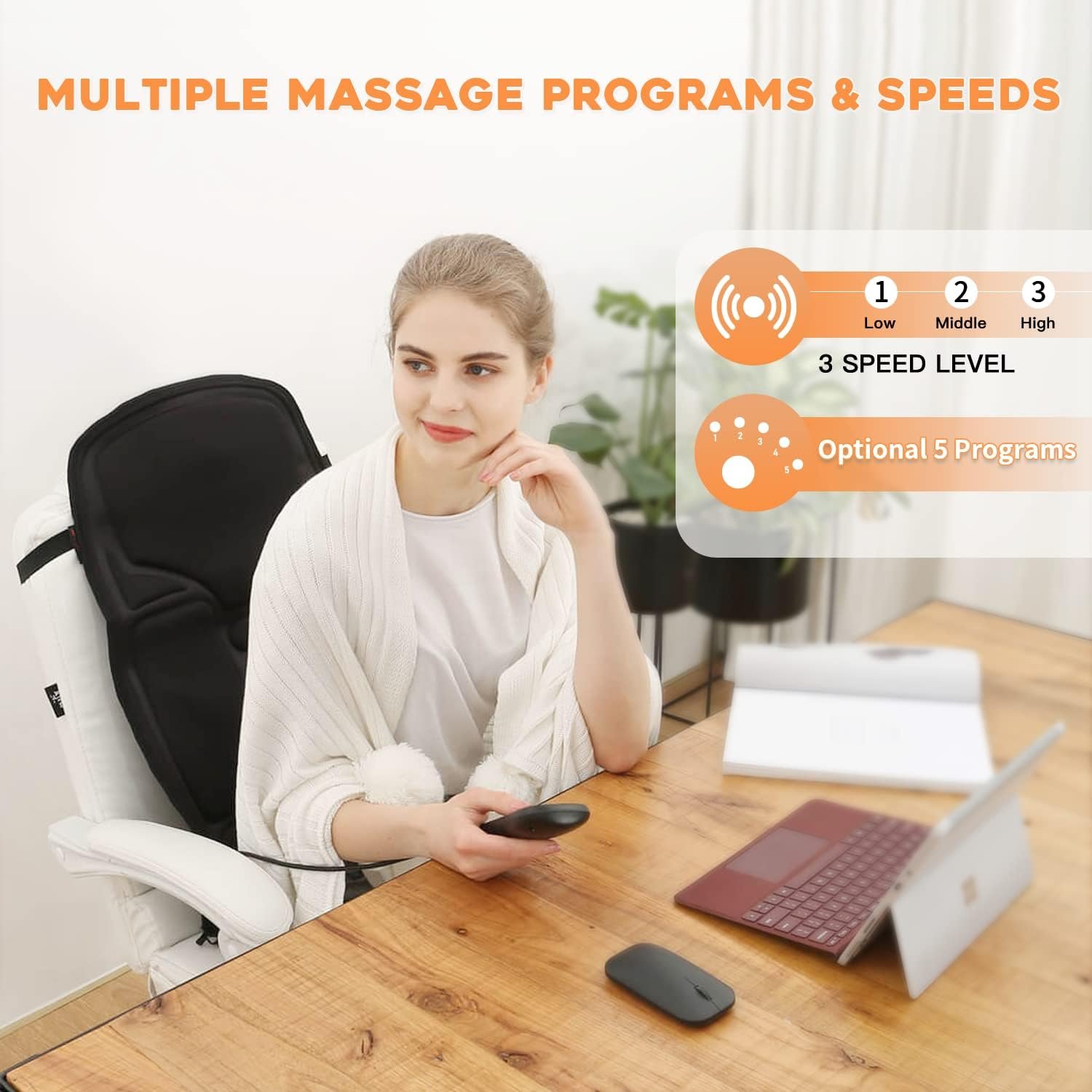 Sotion Seat Massager, Vibrating Back Massager for Chair Massage Cushion, 10 Vibrations to Relieve Stress and Fatigue for Back, Shoulder and Thighs