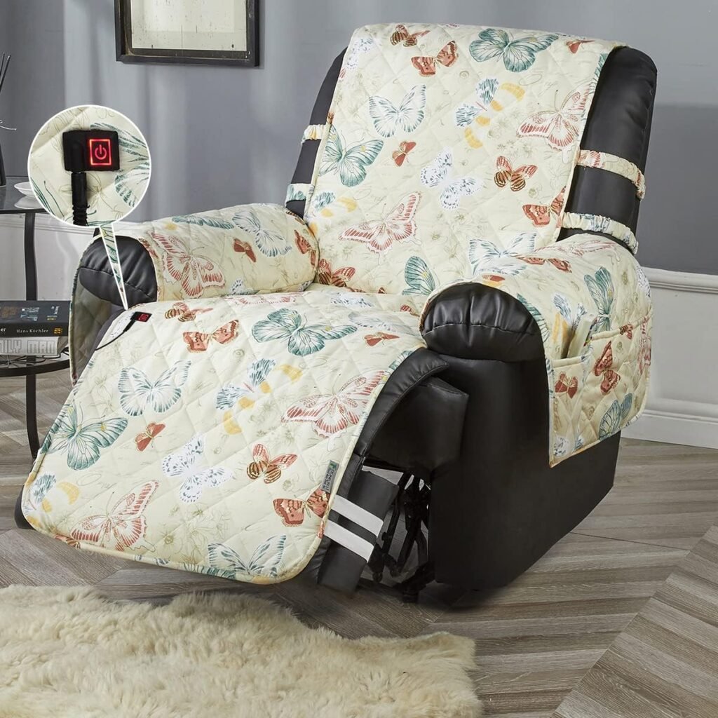 STONECREST Heated Recliner Cover, Water Resistant Print Recliner Slipcover, Stay in Place (Butterfly Dreams, Heated Recliner 23 Regular)