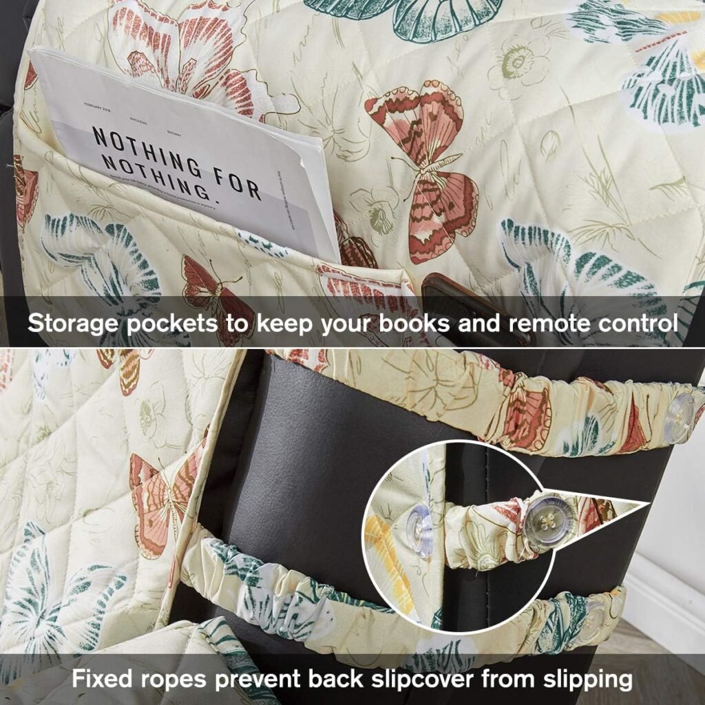 STONECREST Heated Recliner Cover, Water Resistant Print Recliner Slipcover, Stay in Place (Butterfly Dreams, Heated Recliner 23 Regular)