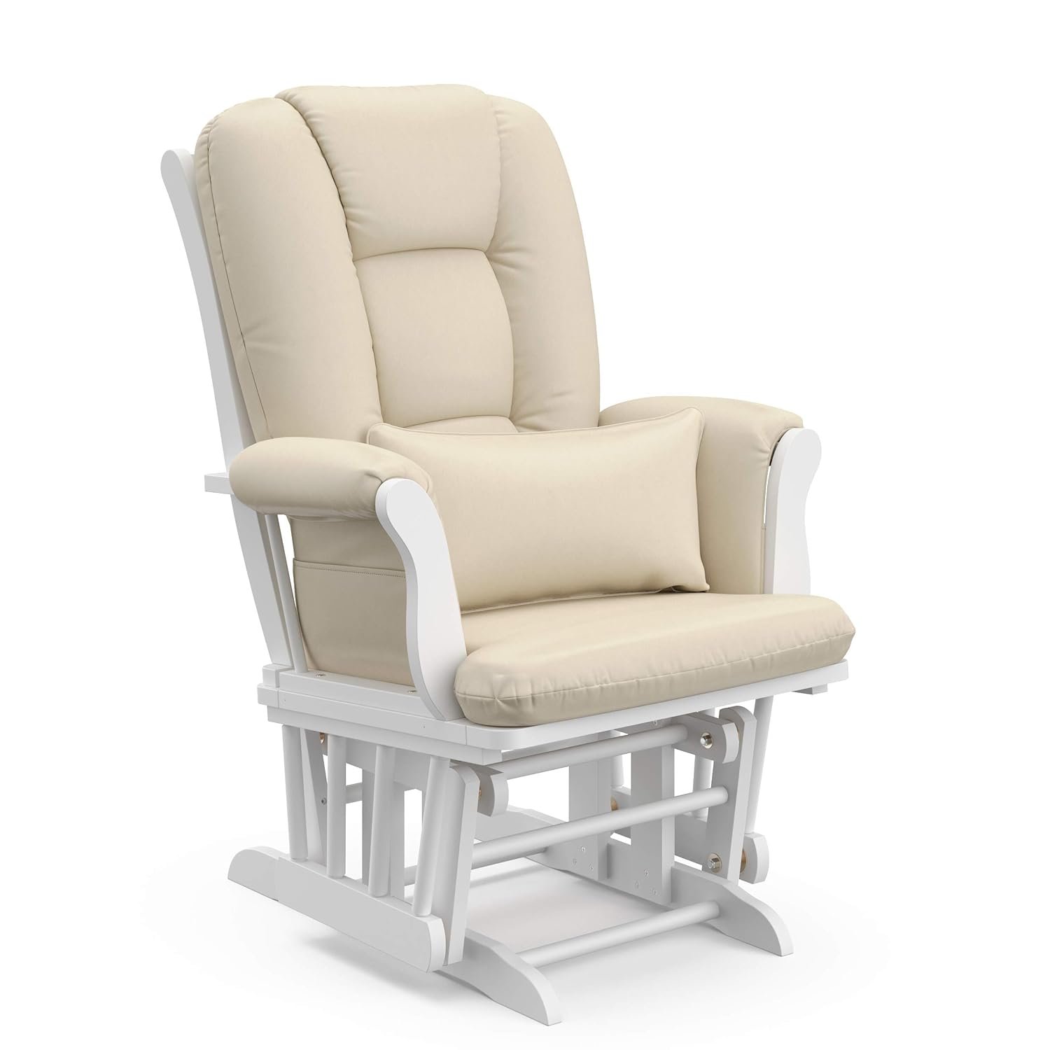 Storkcraft Tuscany Custom Glider and Ottoman with Free Lumbar Pillow (White/Beige) - Cleanable Upholstered Comfort Rocking Nursery Chair with Ottoman