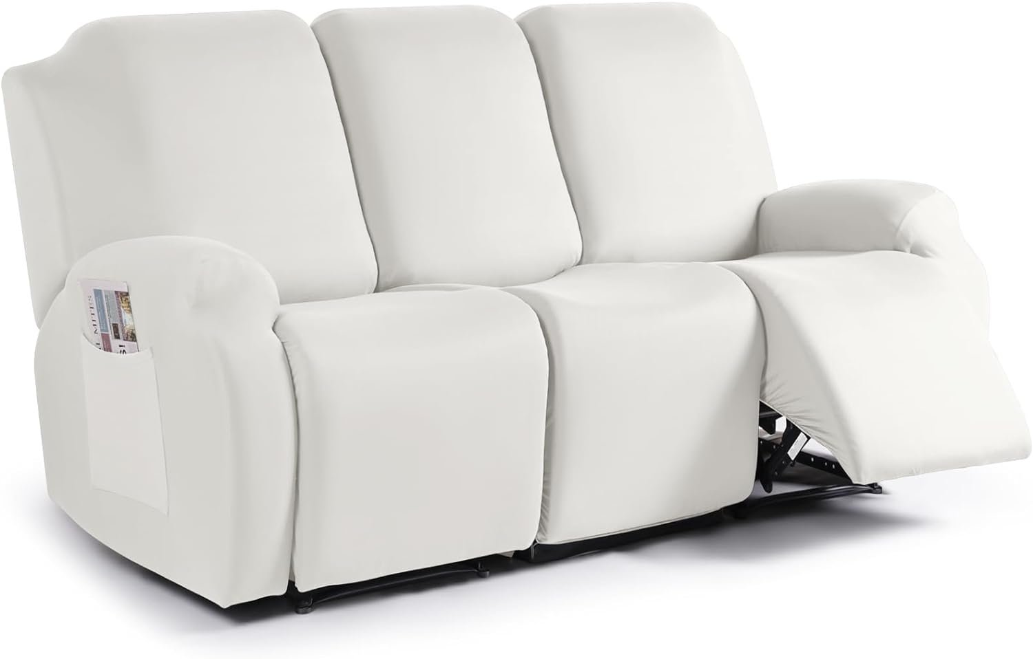 TAOCOCO Recliner Sofa Slipcover, 3 Pieces Polyester Fabric Stretch Sofa Covers for 3 Seat Reclining Couch, Soft Washable Furniture Protector with Pockets (3 Seat, Milk White)