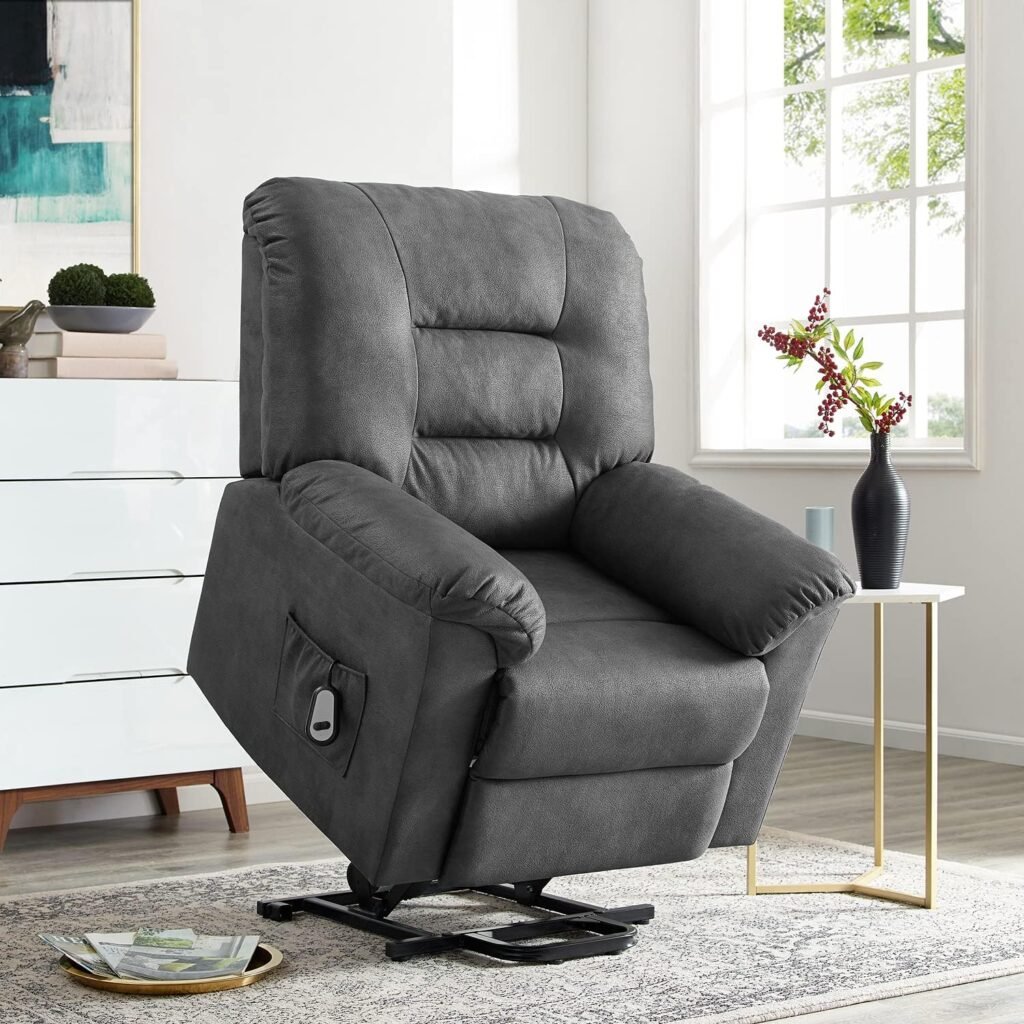 Tatiana Oversized Air Leather Power Lift Recliner Chair with Footrest, Reclining Chair with Remote Control, Premium Studded and Tufted Detailing, Side Pocket, Comfortable Power Lift Chair - Cream