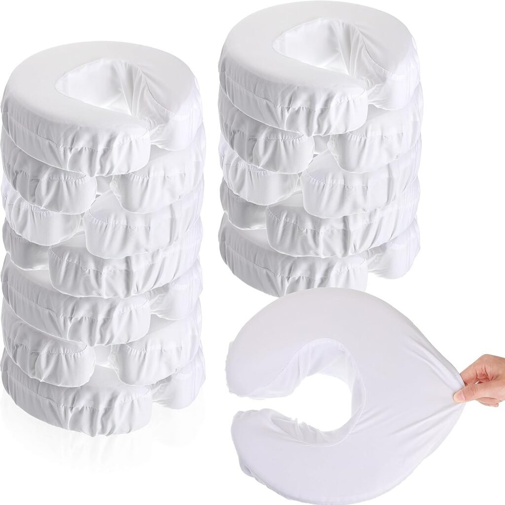 Tatuo 12 Pcs Face Cradle Covers for Massage Head Rest Covers Massage Bulk Microfiber Reusable Soft Thicker Massage Table Face Covers Oil Proof Headrest Cradle Sheets for Spa Beauty Salons, White