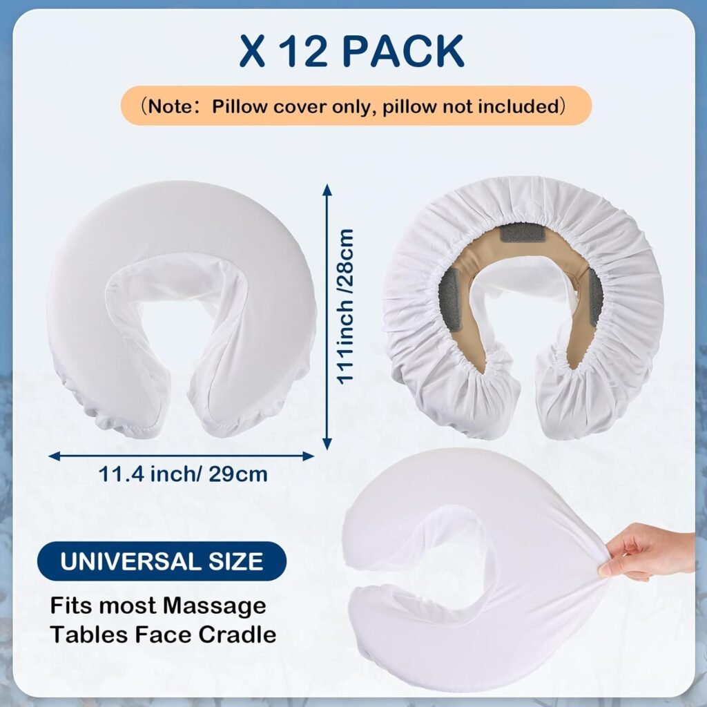 Tatuo 12 Pcs Face Cradle Covers for Massage Head Rest Covers Massage Bulk Microfiber Reusable Soft Thicker Massage Table Face Covers Oil Proof Headrest Cradle Sheets for Spa Beauty Salons, White