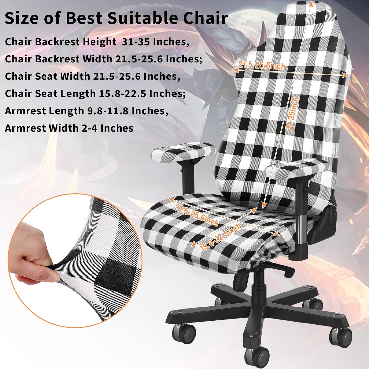 Tatuo Gaming Chair Covers with Armrest Cover Stretchy Polyester Computer Gaming Chair Slipcovers Gaming Racing Seat Chair Protector for Armchair, Swivel Chair, Gaming Chair (Black and White Check) : Home  Kitchen