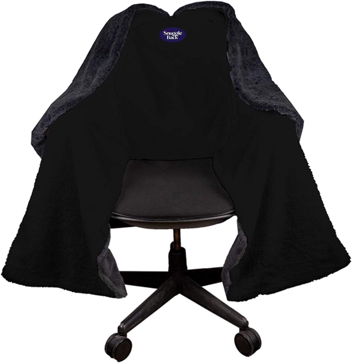 The Original Office Chair Blanket by SnuggleBack; Cozy Comfy Office Desk Chair Wrap Attaches for Convenient Heat and Hands-Free. Stay Warm In The Winter or Summer. Black Faux Fur with Sherpa Fleece