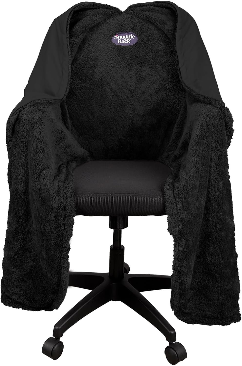 The Original Office Chair Blanket by SnuggleBack; Cozy Comfy Office Desk Chair Wrap Attaches for Convenient Heat and Hands-Free. Stay Warm In The Winter or Summer. Black Faux Fur with Sherpa Fleece