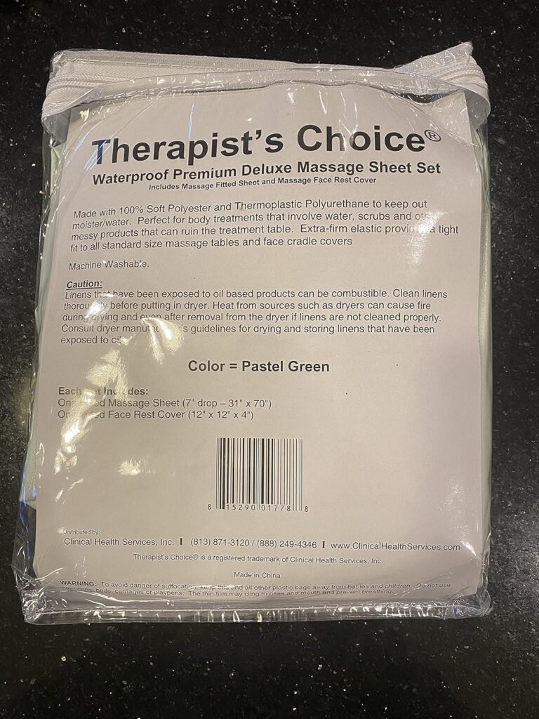 Therapist’s Choice® Waterproof Massage Sheet 2pc Set, Machine Washable, Includes Fitted Sheet  Fitted Face Cover (Massage Table Not Included) (White)