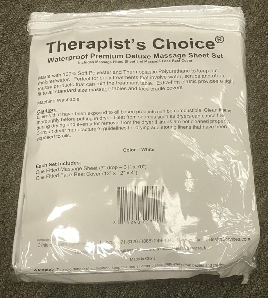 Therapist’s Choice® Waterproof Massage Sheet 2pc Set, Machine Washable, Includes Fitted Sheet  Fitted Face Cover (Massage Table Not Included) (White)