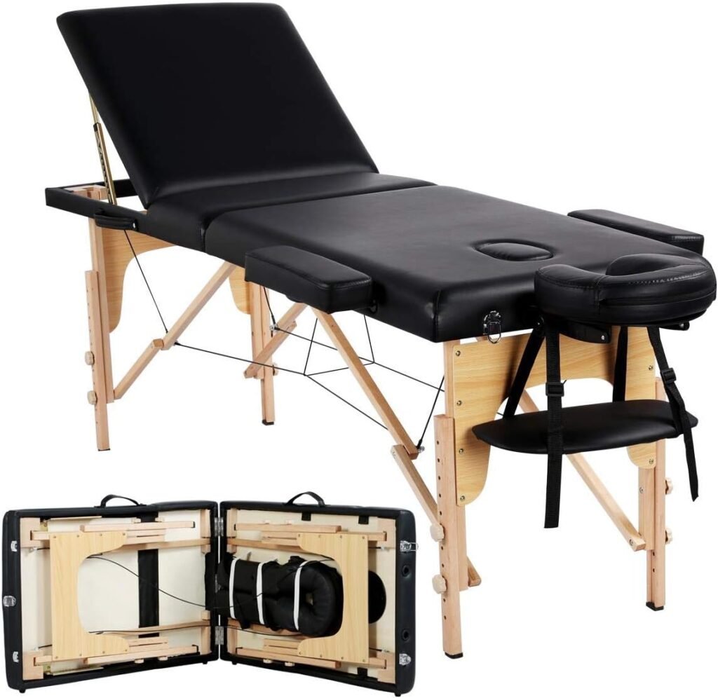 Topeakmart Lash Bed Massage Tables Portable Height Adjustable Salon Bed 3 Folding Face Cradle Bed Tattoo Bed Black