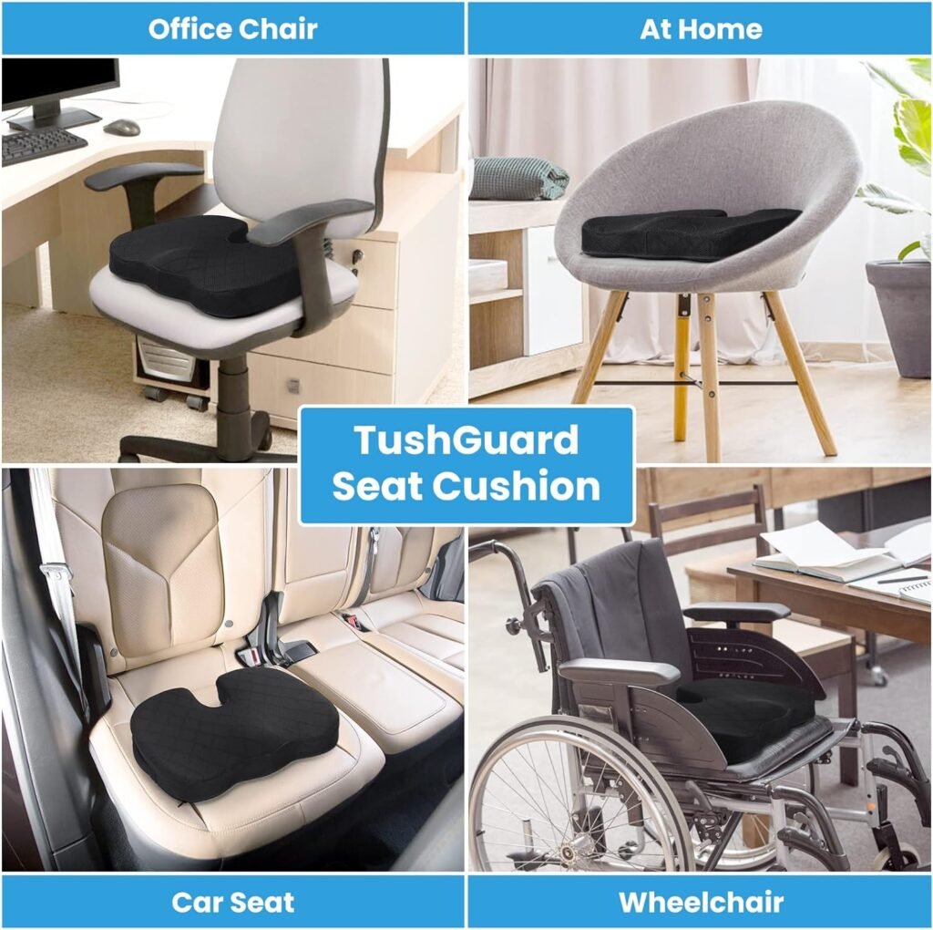 TushGuard Office Chair Cushions, Car Seat Cushion, Non-Slip Sciatica  Back Coccyx Tailbone Pain Relief Pad, Memory Foam Butt Pillow for Computer Desk, Wheelchair, Driving (Grey)