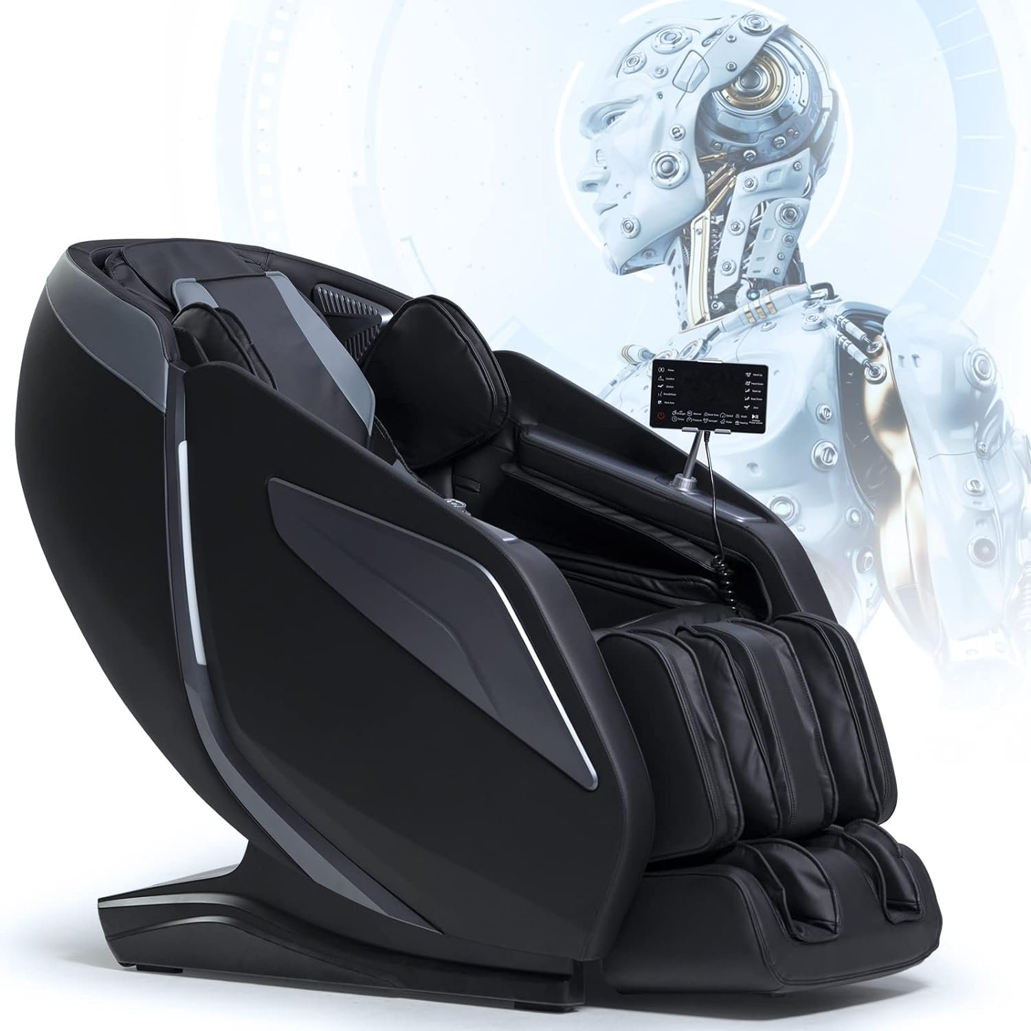 UIIU 2023 Massage Chair Full Body Zero Gravity Voice Control Large Screen 3D Shiatsu Yoga Strecth Massage Heated Back Massage and Calf Massage with Bluetooth Speaker Black with Relief Cushion