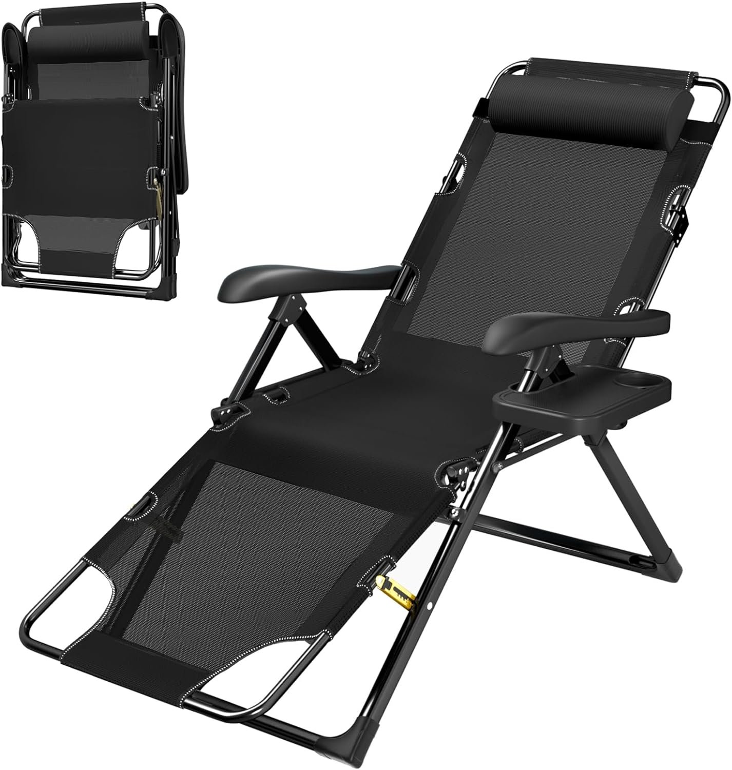 UMAY Folding Recliner Chair 3 in 1, 8 Position Leg Adjustment, 9 Position Back Adjustable Patio Lounge Chair, 180° Lying Down Camping Recliner for Outdoor, Pool, Beach, Indoor(Black)