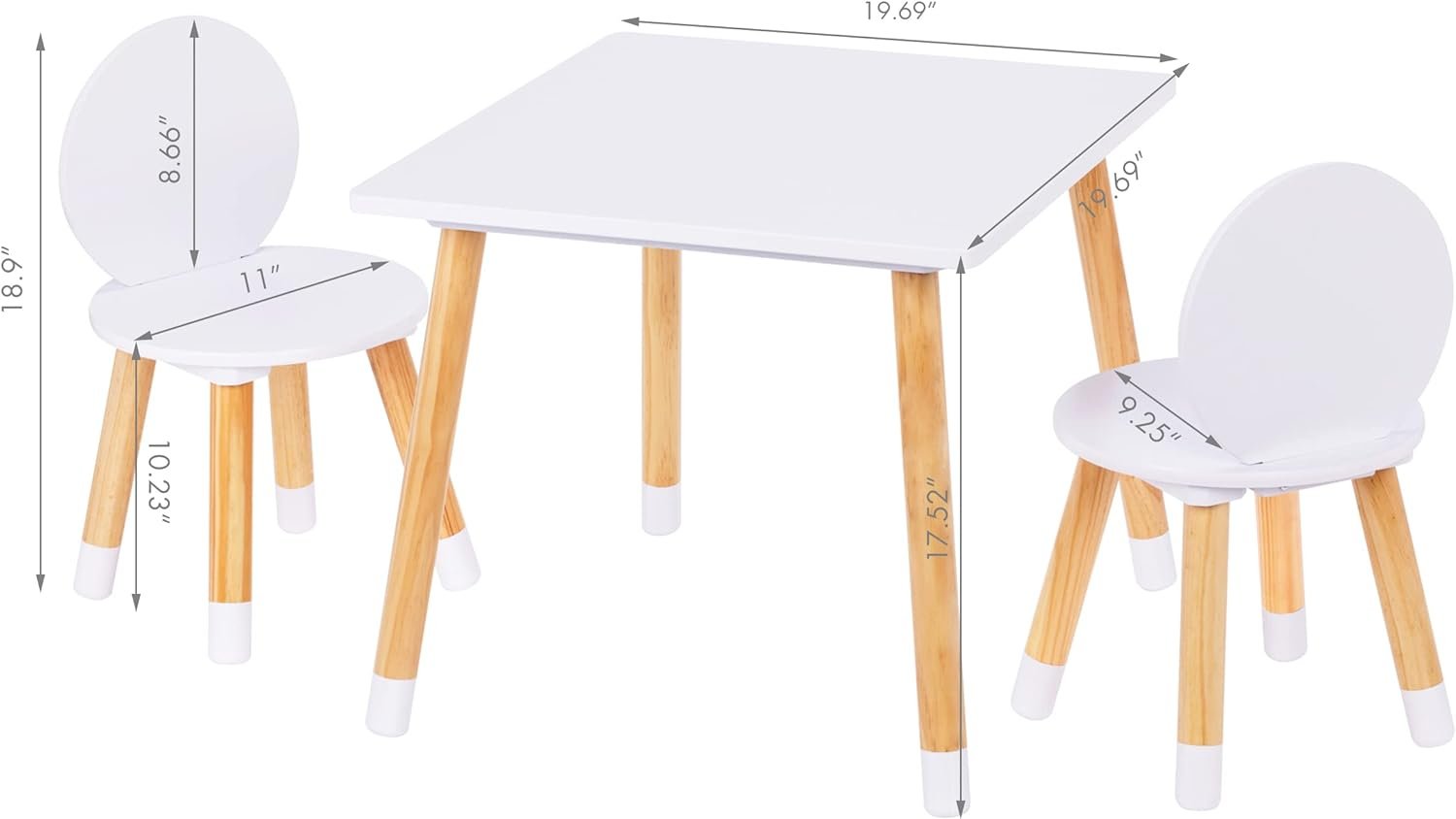 UTEX Kids Wood Table and Chair Set, Kids Play Table with 2 Chairs,3 Pieces Kids Round Table for Toddlers, Girls, Boys,White