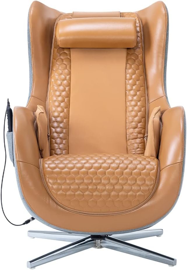 UUOF Massage Chair Full Body Recliner - Zero Gravity Genuine Leather Lounge Chair with Heat and Shiatsu Massage Office Chair Sl Track Intelligent Body Detection Bluetooth Speaker Airbags (Caramel)