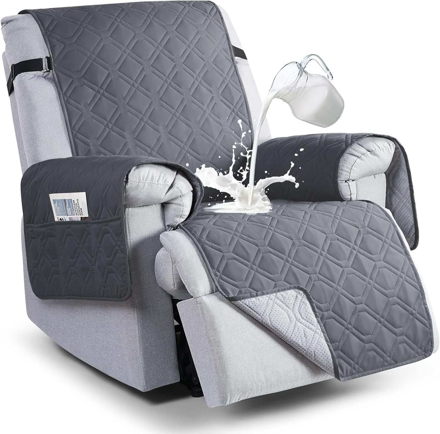 VANSOFY 100% Waterproof Recliner Chair Covers, Recliner Cover Non-Slip Dog Chair Cover Furniture Protector Washable Slipcover with Pocket, Elastic Straps for Pets, Dogs(Dark Gray, 23.6)