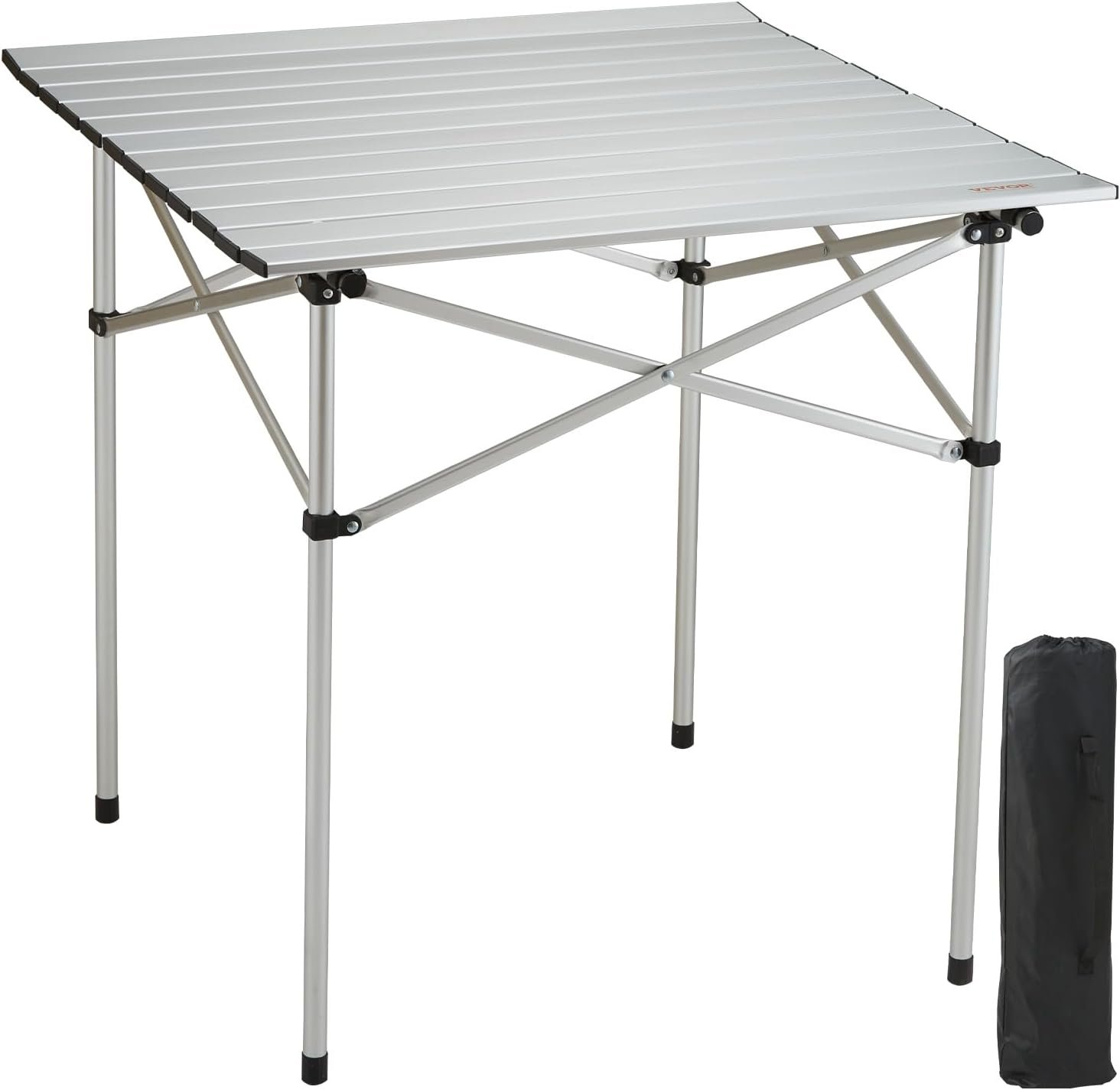 VEVOR Folding Camping Table, Outdoor Portable Lightweight Aluminum Ultra Compact Snap-Together Design with Carry Bag, for Cooking, Beach, Picnic, Travel, Grilling, 28 x 28, Silver