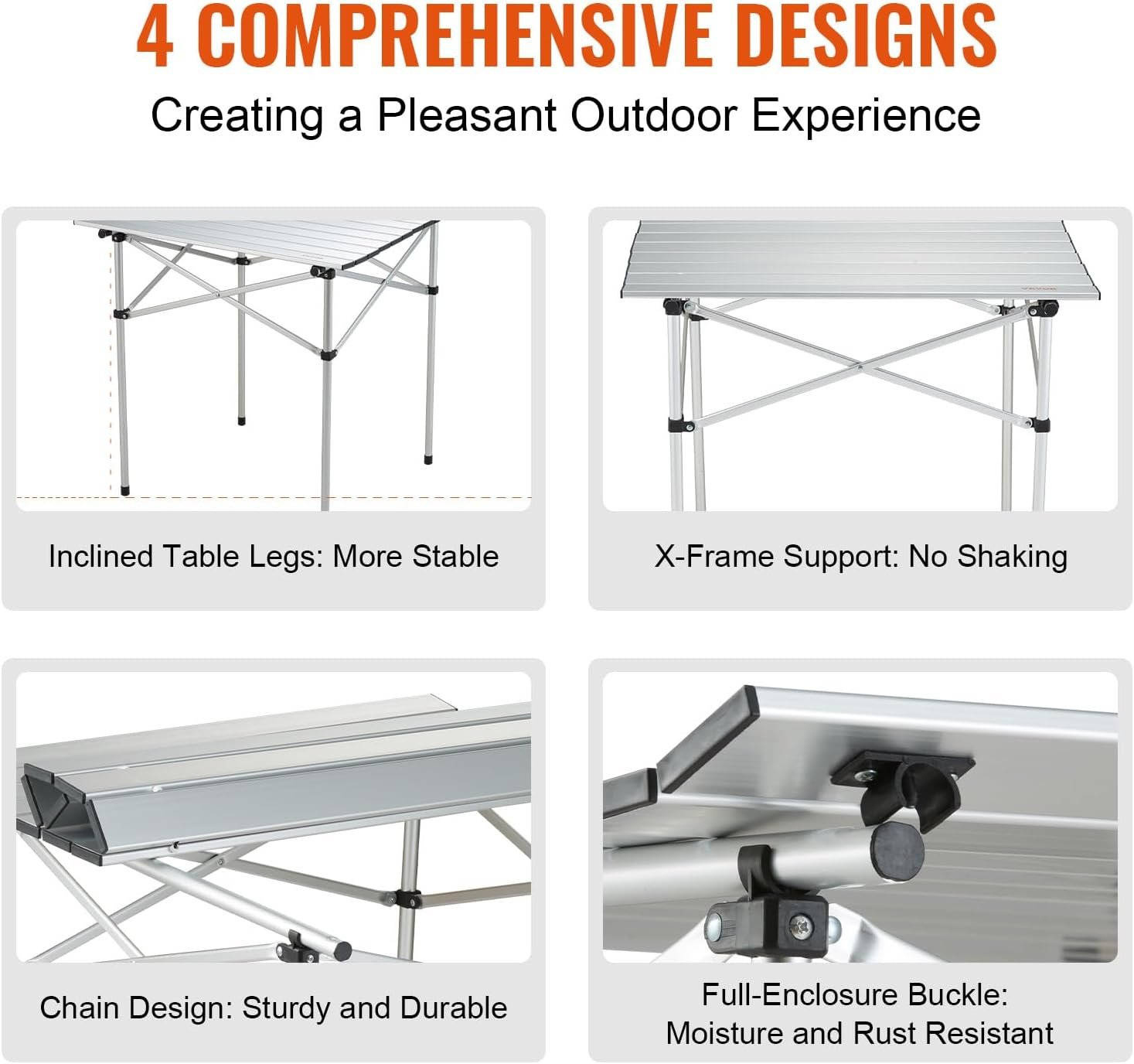 VEVOR Folding Camping Table, Outdoor Portable Lightweight Aluminum Ultra Compact Snap-Together Design with Carry Bag, for Cooking, Beach, Picnic, Travel, Grilling, 28 x 28, Silver