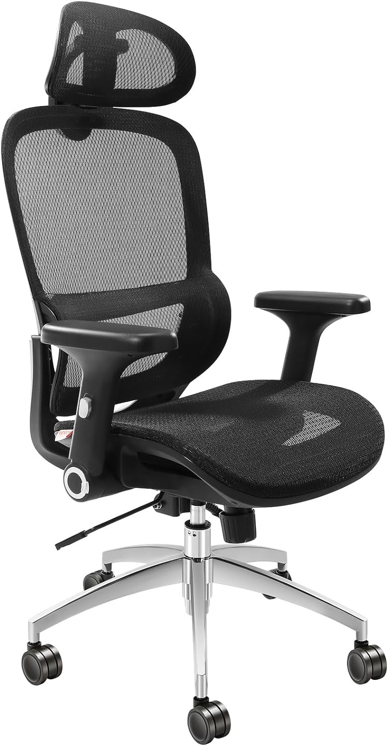 VEVOR Mesh Office Chair, Adjustable High Back Desk Chair with Mesh Seat, Angle and Height Adjustable Home Office Chair with Lumbar and Head Support, Swivel Computer Task Chair