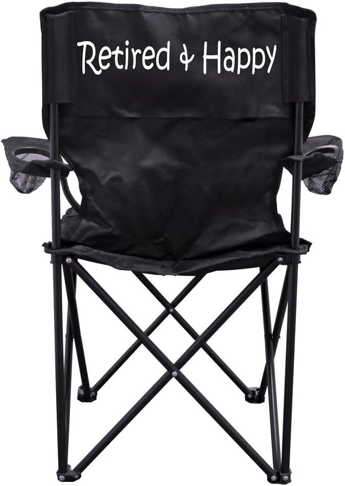 VICTORYSTORE Outdoor Camping Chair, Retired and Happy Camping Chair with Carry Bag