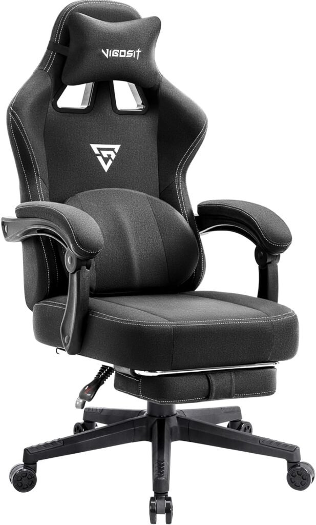 Vigosit Gaming Chair with with Pocket Spring Cushion, Fabric Gamer Chair with Footrest and Lumbar Support Pillow, Computer Game Chairs for Adults, Big and Tall Office Chair Gaming 300LBS (Black)