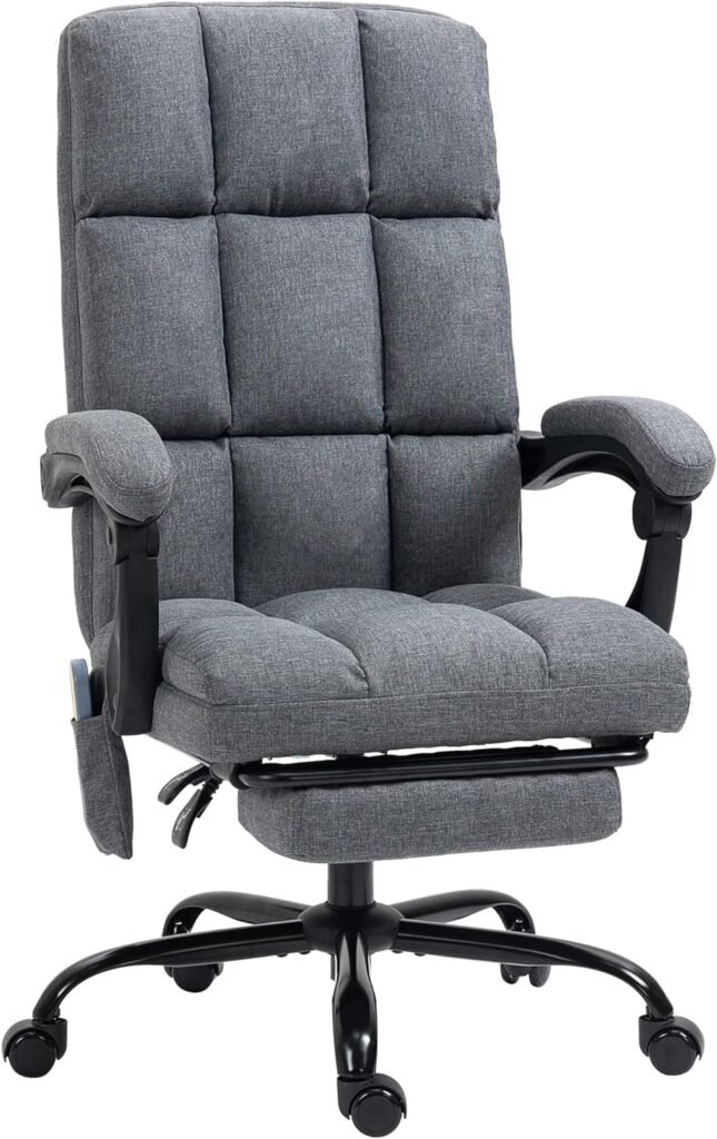 Vinsetto Massage Office Chair with 4 Vibration Points, Reclining Computer Chair with USB Port and Footrest - Dark Gray