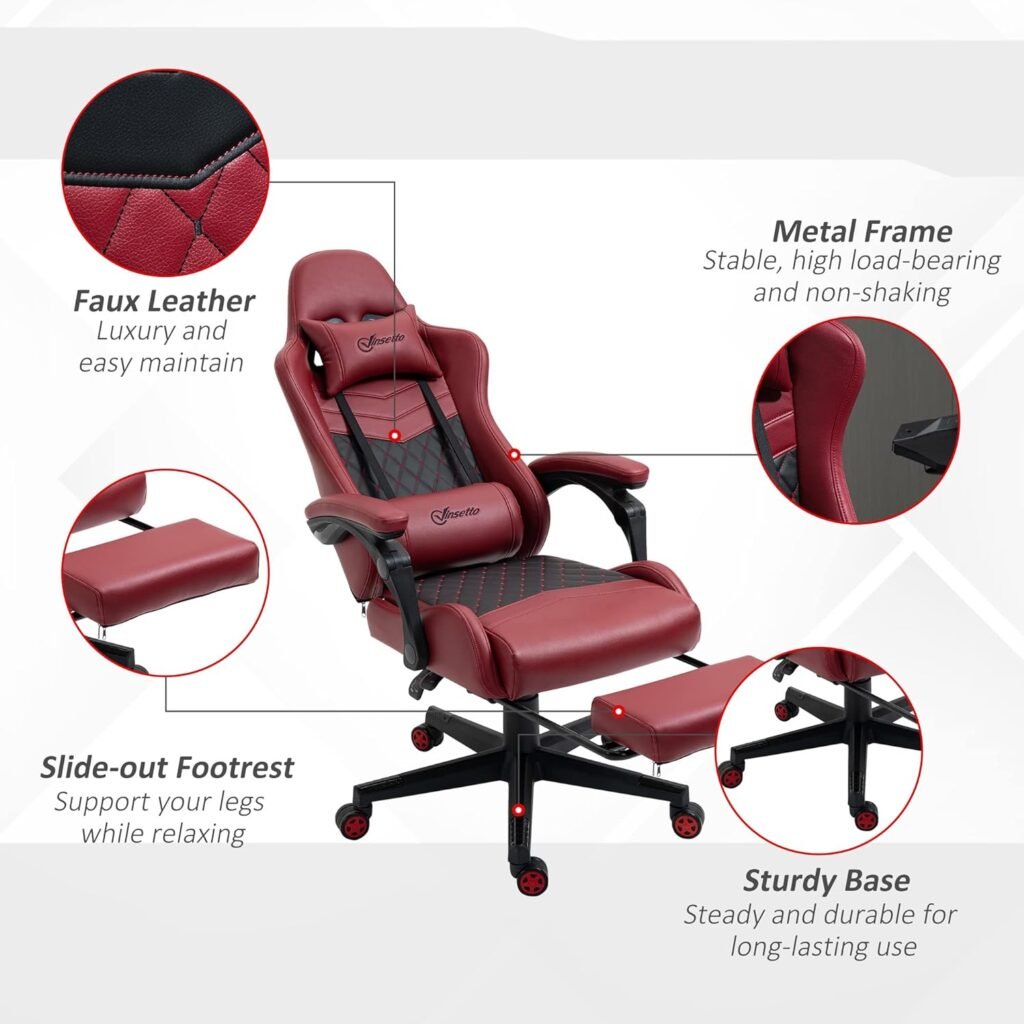 Vinsetto Racing Gaming Chair Diamond PU Leather Office Gamer Chair High Back Swivel Recliner with Footrest, Lumbar Support, Adjustable Height, Brown