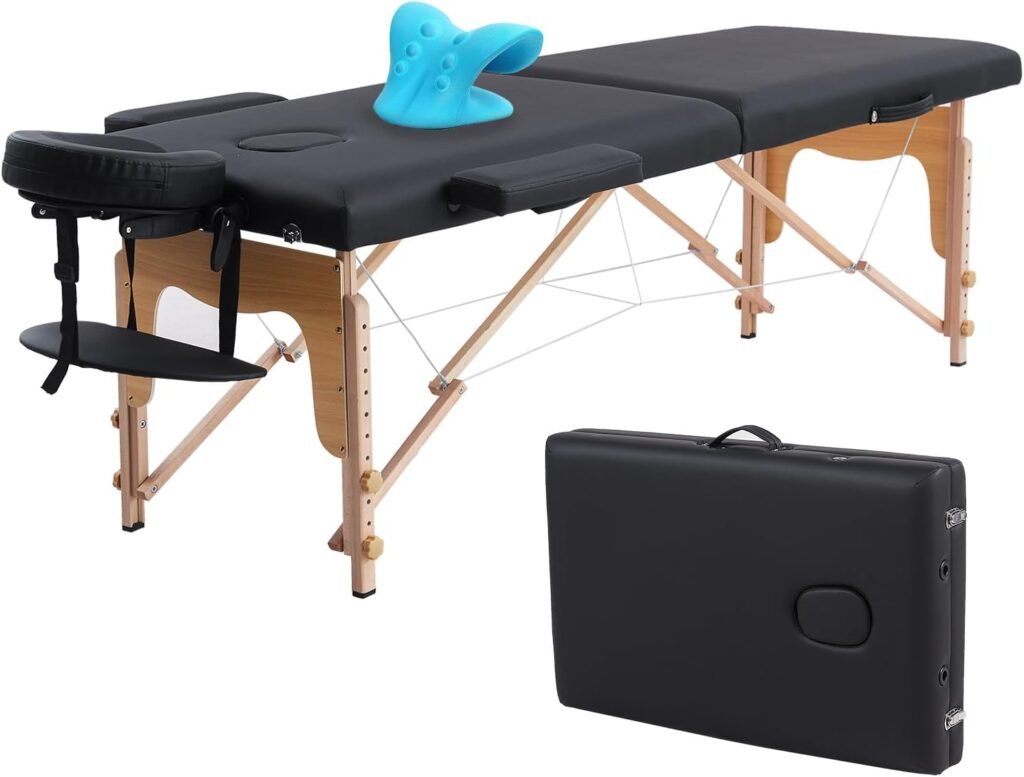 VIRRMO Massage Table Portable with Neck Stretcher and Sheets, 84 inch Massage Bed Adjustable Lash Bed Massage Bed Tattoo Table for Eyelash Extensions Beauty Tattoo (Table Only)