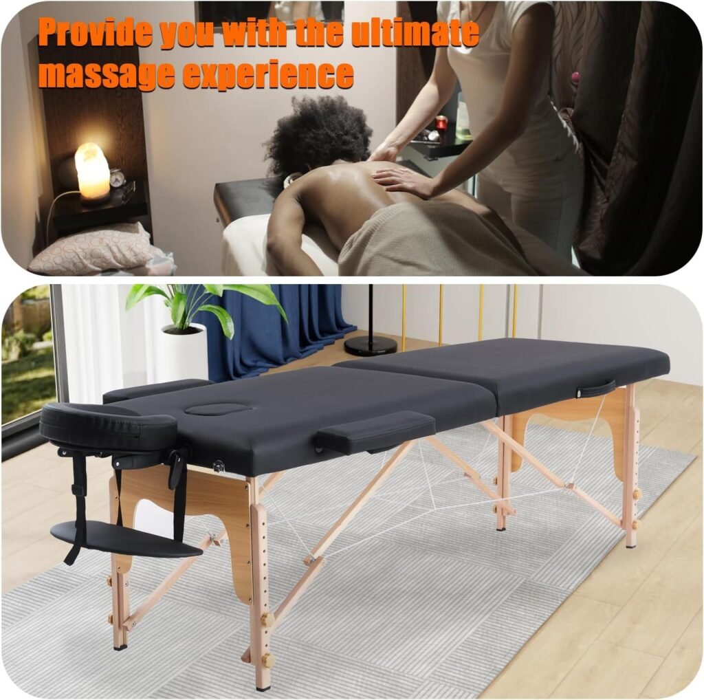 VIRRMO Massage Table Portable with Neck Stretcher and Sheets, 84 inch Massage Bed Adjustable Lash Bed Massage Bed Tattoo Table for Eyelash Extensions Beauty Tattoo (Table Only)