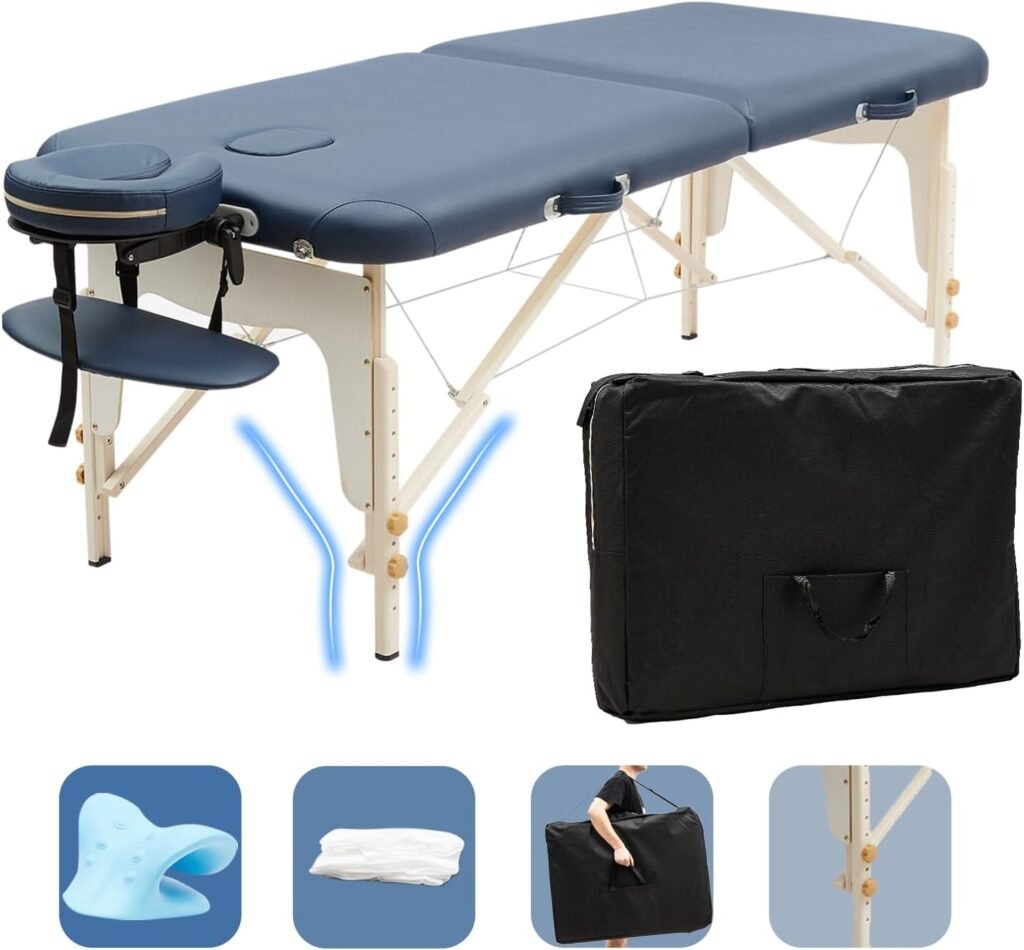 VIRRMO Massage Table Portable with Neck Stretcher and Sheets, 84 inch Massage Bed Adjustable Lash Bed Massage Bed Tattoo Table for Eyelash Extensions Beauty Tattoo (Table Only)