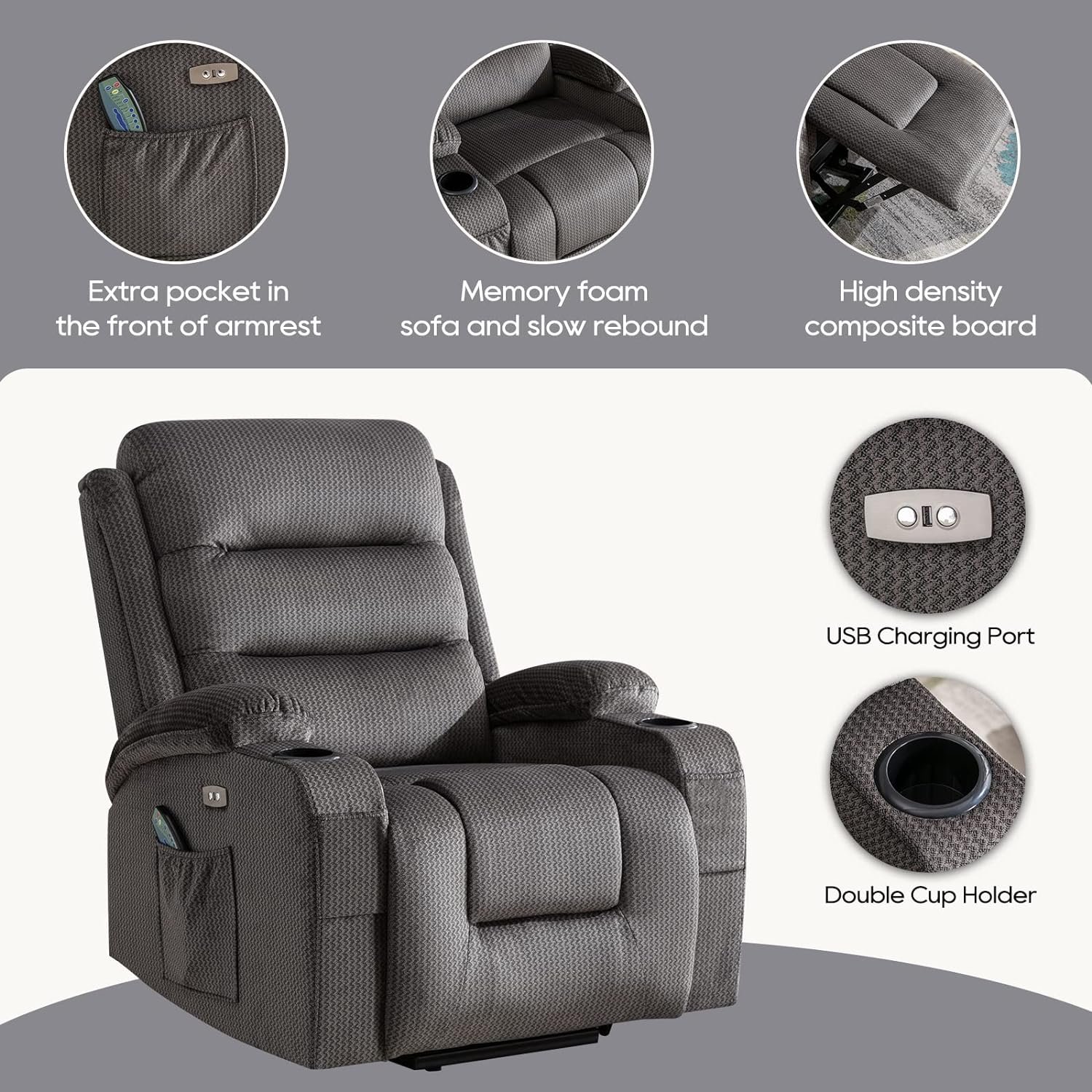 VUYUYU Power Lift Chairs Recliners, Velvet Recliner Chair for Elderly, Heated Vibration Massage Sofa for Living Room, 3 Positions, 2 Pockets and 2 Cup Holders (Velvet-Brown)