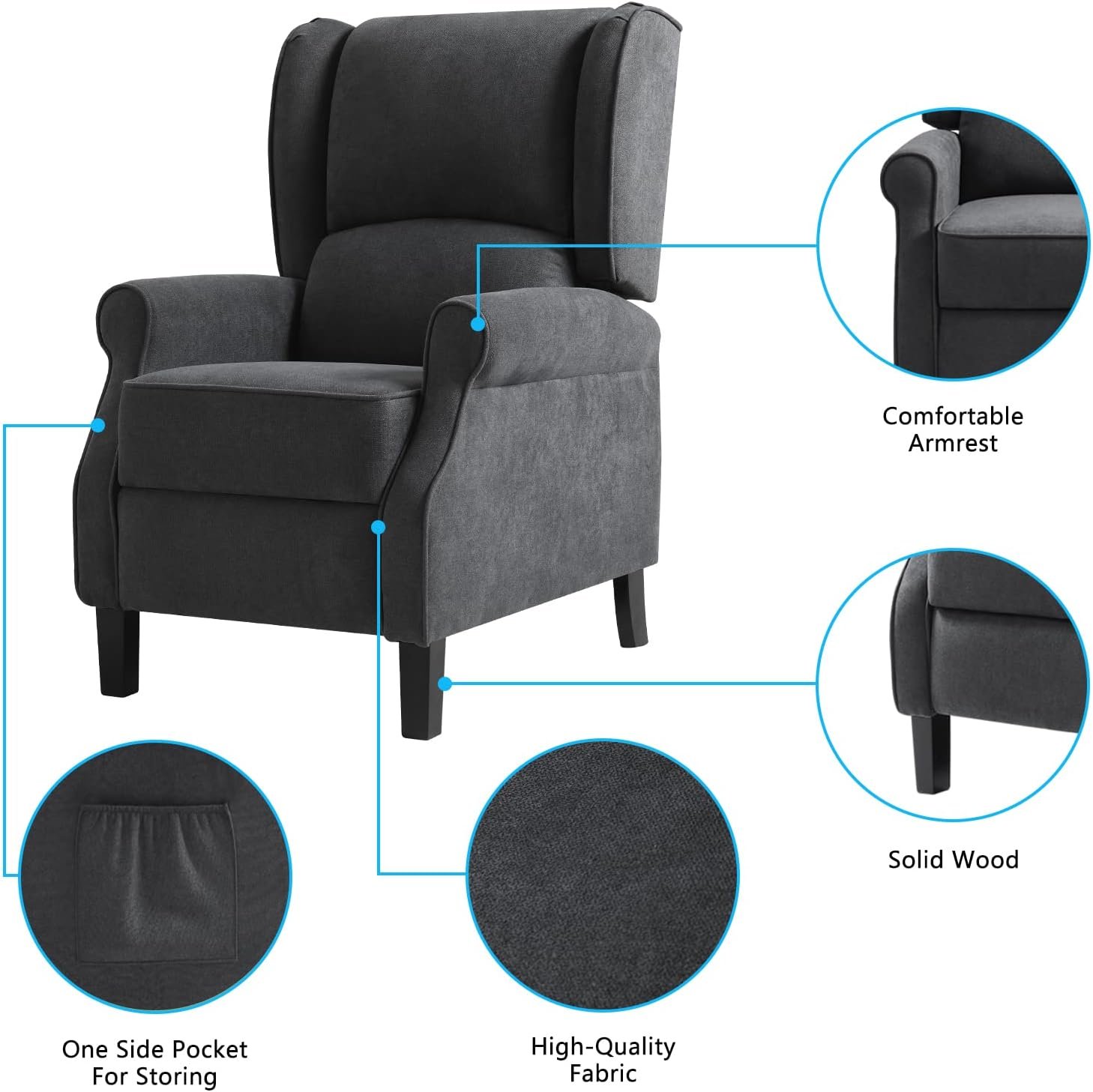 WARM HARBOR Fabric Wingback Recliner Chair for Living Room, Tufted Reading Chairs for Adults with Heat and Massage,Lazy Boy Recliners Chairs for Small Space,Lounge Chair(Grey)