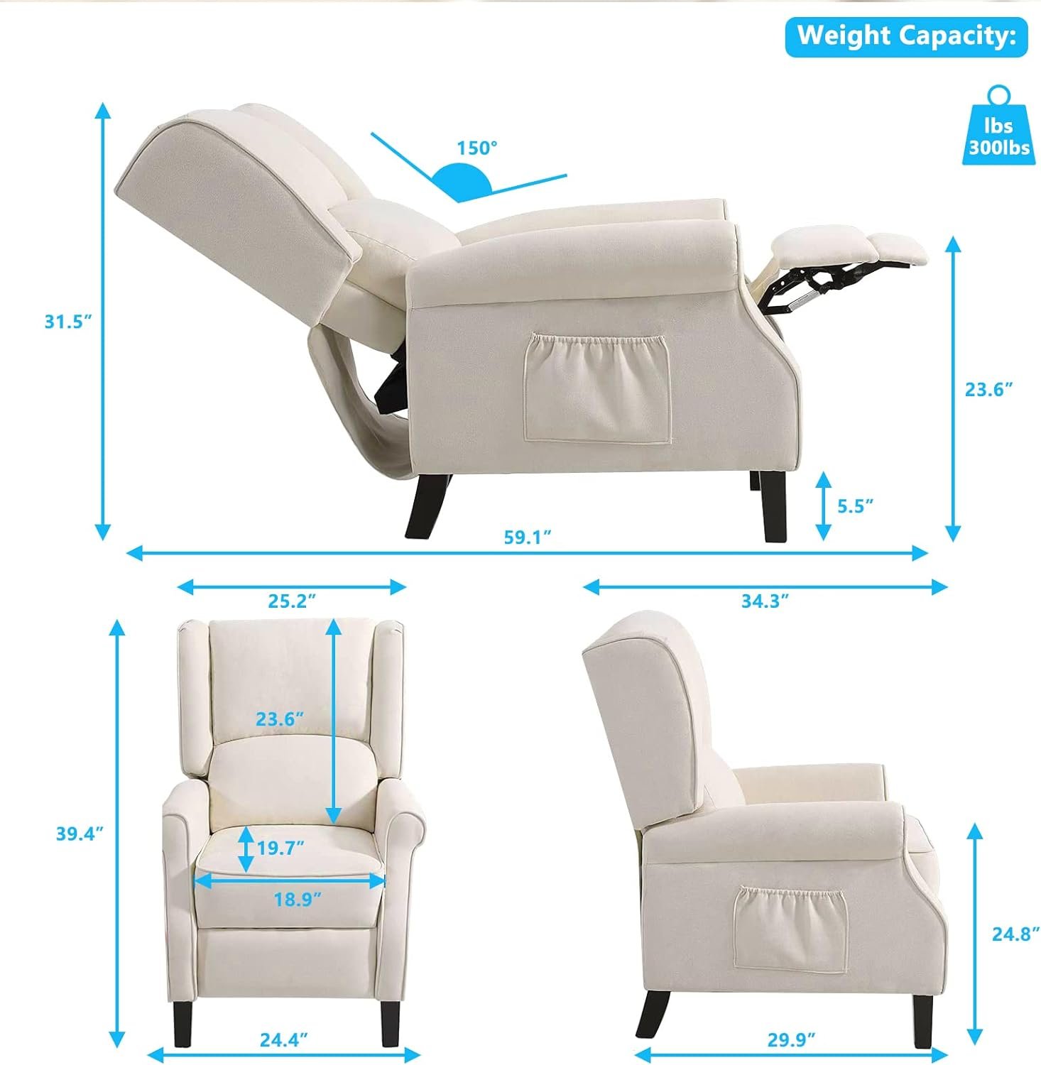 WARM HARBOR Fabric Wingback Recliner Chair for Living Room, Tufted Reading Chairs for Adults with Heat and Massage,Lazy Boy Recliners Chairs for Small Space,Lounge Chair(Grey)