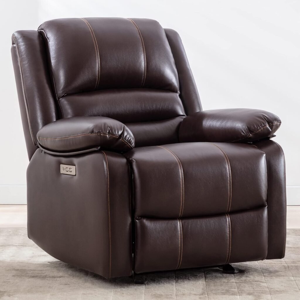 Watson  Whitely Power Recliner Chair for Adults, Faux Leather Electric Glider Reclining Chair for Living Room and Nursery, Upholstered Rocker Recliner with USB Port, Dark Brown