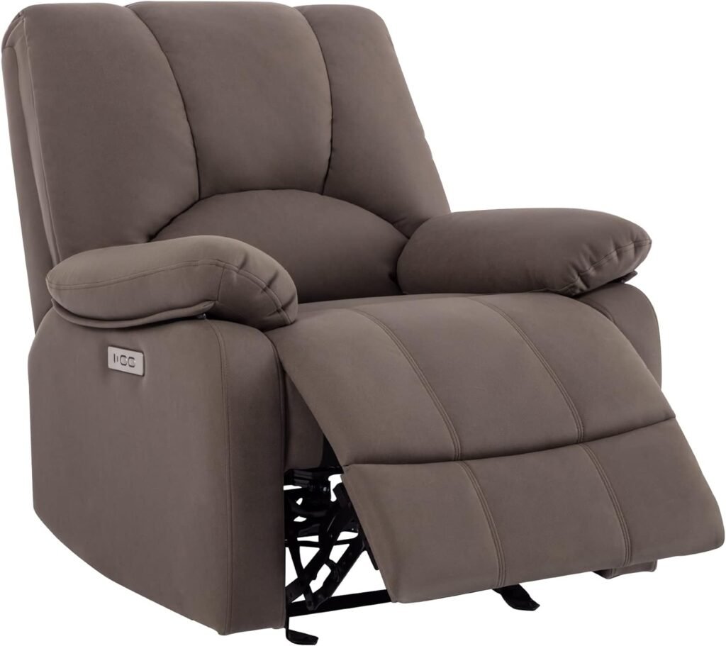 Watson  Whitely Power Recliner Chair for Adults, Faux Leather Electric Glider Reclining Chair for Living Room and Nursery, Upholstered Rocker Recliner with USB Port, Dark Brown