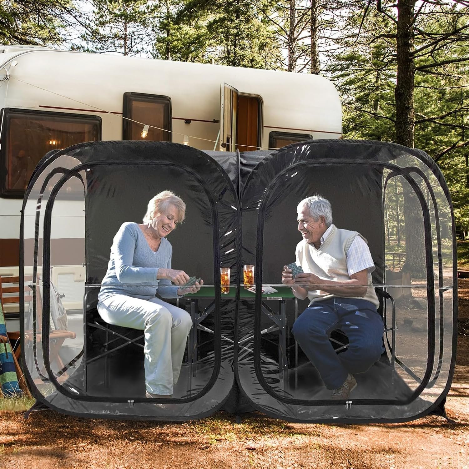 WeatherPod Pop Up Spectator Pod for Up To 3 People – Extra Large Weatherproof Pop-Up Weather Pod for up to 4 People–Lightweight, Easy Open  Close – Protection from Cold, Wind and Rain–92”x46” - Black