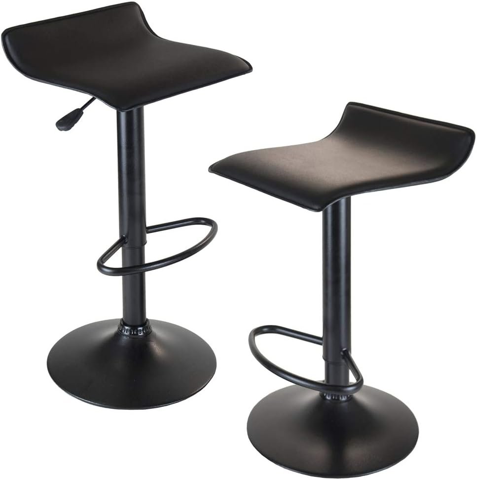 Winsome Wood Set of 2 Obsidian Adjustable Backless Swivel Air Lift Stool, PVC Seat, Black Metal Post and Base