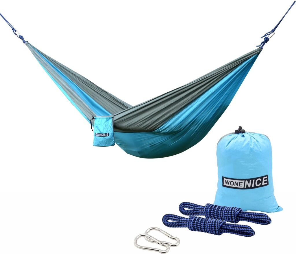 WoneNice Camping Hammock - Portable Lightweight Double Nylon Hammock, Best Parachute Hammock with 2 x Hanging Straps for Backpacking, Camping, Travel, Beach, Yard and Garden