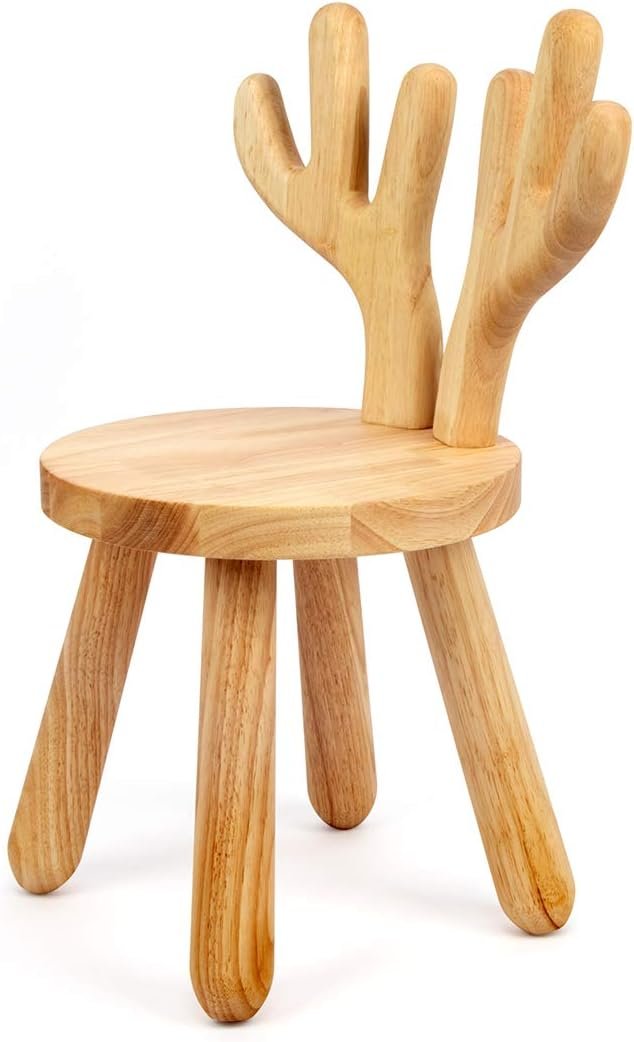 Wooden Toddler Chair, Naturally Finished Solid Hardwood,Kids Stool Chair, Handmade, for Playroom, Nursery, Preschool, Bedroom, Kindergarten Eating, Reading, Playing, Boys Girls Age 2+ (1, Deer Horn)