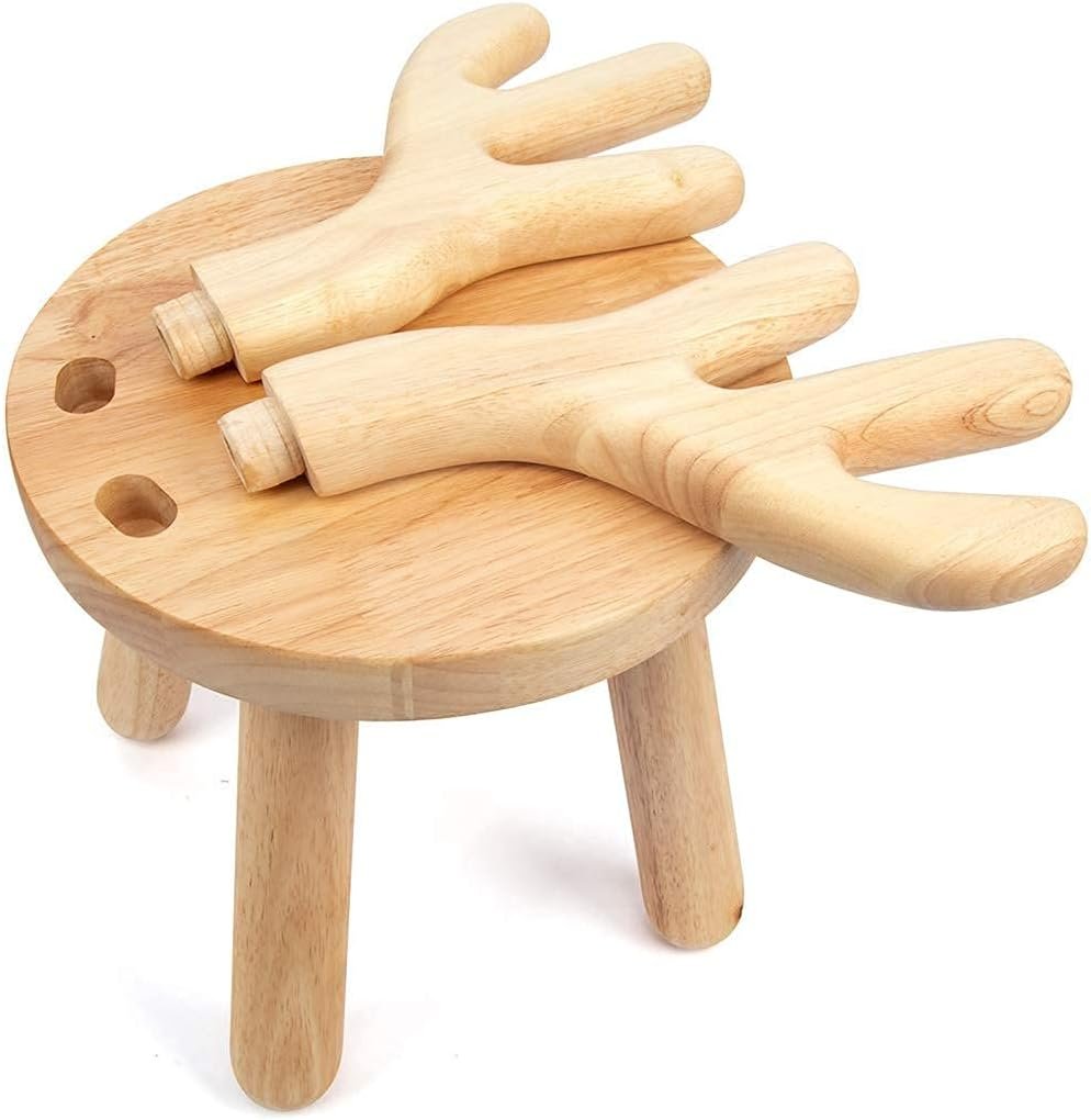 Wooden Toddler Chair, Naturally Finished Solid Hardwood,Kids Stool Chair, Handmade, for Playroom, Nursery, Preschool, Bedroom, Kindergarten Eating, Reading, Playing, Boys Girls Age 2+ (1, Deer Horn)