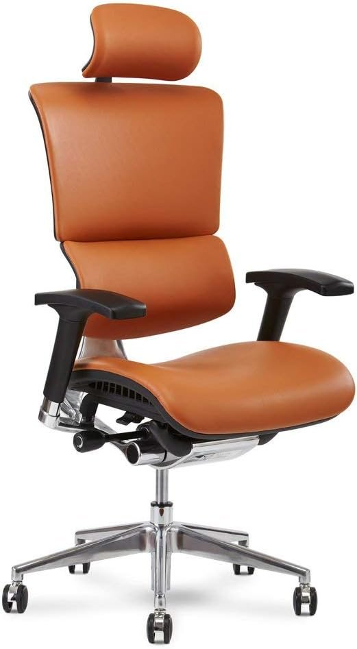 X-Chair X4 High End Executive Chair, Cognac Leather with Headrest - Ergonomic Office Seat/Dynamic Variable Lumbar Support/Floating Recline/Stunning Aesthetic/Adjustable/Perfect for Office or Boardroom