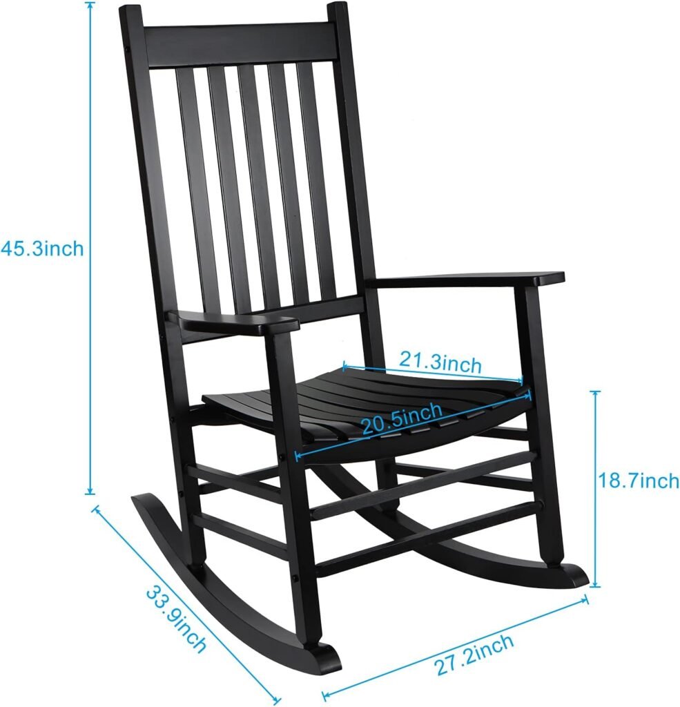 XINYUN Rocking Chair Wooden Frame Chair Indoor and Outdoor Fade Resistant Rocker with 350lbs Weight Capacity All Weather Porch Rocker for Garden Lawn Balcony Backyard and Patio Porch Black