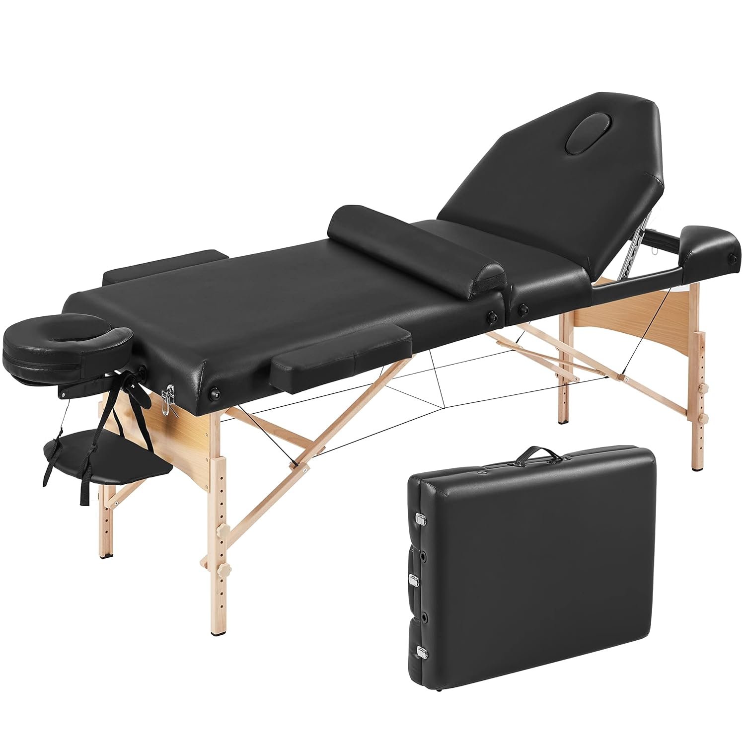 Yaheetech Massage Table Lash Bed for Eyelash Extensions Beauty Tattoo Table Portable with Bolster  Carrying Bag Folding Facial Bed 3 Fold Black